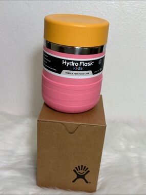 NIB Hydro Flask Dahlia Pink Yellow Kids Insulated 12oz Food Jar and Boot